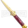 Milano 9" Italian Stiletto Gold/Red Marble Automatic Knife - Bayonet Satin