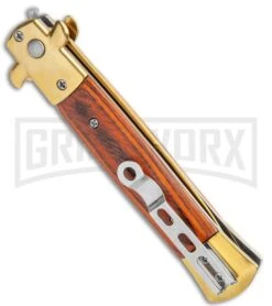 Milano 9" Stiletto Gold/Red Wood Automatic Knife - Bayonet -Kershaw Shop Milano 9in Gold Italian Stiletto Rosewood Auto Bayo Gold GX 36287 jr side large