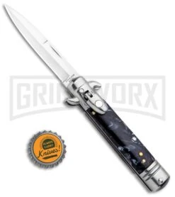 Milano 7.5" Lever Lock Automatic Knife Black Marble - Bayonet Satin -Kershaw Shop Milano 9in Italian Stiletto Black Marble Auto Bayo GSE020MBK GX 33518 jr bottlecap large