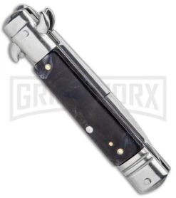 Milano 7.5" Lever Lock Automatic Knife Black Marble - Bayonet Satin -Kershaw Shop Milano 9in Italian Stiletto Black Marble Auto Bayo GSE020MBK GX 33518 jr side large