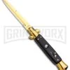 Milano 9" Italian Stiletto Black Wood Automatic Knife - Bayonet Gold
