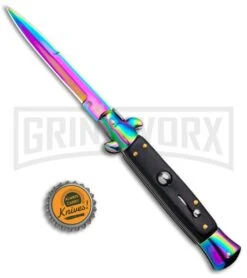 Milano 9" Italian Stiletto Black Wood Automatic Knife - Bayonet Spectrum -Kershaw Shop Milano 9in Italian Stiletto Black Wood Auto Bayo Spectrum GSE019RBWBK GX 33529 jr bottlecap large