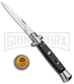 Milano 9" Italian Stiletto Black Wood Automatic Knife - Bayonet Satin -Kershaw Shop Milano 9in Italian Stiletto Black Wood Auto Bayonet Satin GF8155BK2 GX 5069 jr bottlecap large