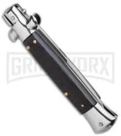 Milano 9" Italian Stiletto Black Wood Automatic Knife - Bayonet Satin -Kershaw Shop Milano 9in Italian Stiletto Black Wood Auto Bayonet Satin GF8155BK2 GX 5069 jr side large