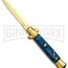 Milano 9" Italian Stiletto Blue Swirl Automatic Knife - Bayonet Gold