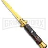 Milano 9" Italian Stiletto Brown Swirl Automatic Knife - Bayonet Gold