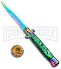 Milano 9" Italian Stiletto Green Swirl Automatic Knife - Bayonet Spectrum -Kershaw Shop Milano 9in Italian Stiletto Green Swirl Auto Bayo Spectrum GSE019RBMGRN GX 33525 jr bottlecap large
