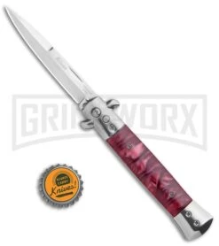 Milano 9" Italian Stiletto Red Marble Automatic Knife - Bayonet Satin -Kershaw Shop Milano 9in Italian Stiletto Red Marble Auto Bayo Satin GX 35772 jr bottlecap large