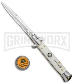 Milano 9" White Italian Style Automatic Knife - Bayonet Satin 9 Milano 9" White Italian Style Automatic Knife - Bayonet Satin -Kershaw Shop Milano 9in Italian Stiletto White Auto Bayo BP 8672 jr bottlecap large