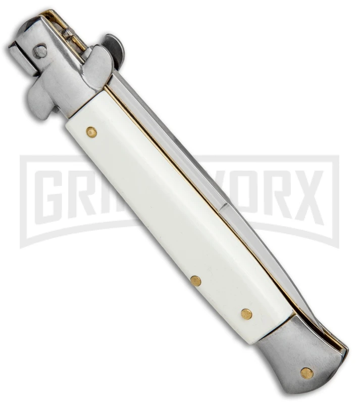 Milano 9" White Italian Style Automatic Knife - Bayonet Satin 5 Milano 9" White Italian Style Automatic Knife - Bayonet Satin - Image 3