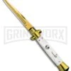 Milano 9" Italian Stiletto White Swirl Automatic Knife - Bayonet Gold Plain