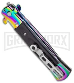 Milano 9" Stiletto Black Wood Automatic Knife - Bayonet Spectrum -Kershaw Shop Milano 9in Stiletto Black Wood Auto Bayo Spectrum GSE018RBWBK GX 33513 jr side large