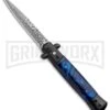 Milano 9" Stiletto Blue Acrylic Automatic Knife - Bayonet Sim Damascus