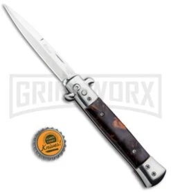 Milano 9" Stiletto Brown Acrylic Automatic Knife - Bayonet Satin -Kershaw Shop Milano 9in Stiletto Brown Acrylic Auto Bayo GSE018MBRN GX 33507 jr bottlecap large