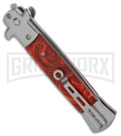 Milano 9" Stiletto Brown Swirl Automatic Knife - Bayonet -Kershaw Shop Milano 9in Stiletto Brown Swirl Auto Bayo GX 34068 jr side large