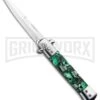 Milano 9" Stiletto Green Skull Automatic Knife - Bayonet Satin -Kershaw Shop Milano 9in Stiletto Green Skull Auto Bayo GSE018CMGRN 1 GX 33509 jr large
