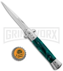 Milano 9" Stiletto Green Swirl Automatic Knife - Bayonet -Kershaw Shop Milano 9in Stiletto Green Swirl Auto Bayo GX 35313 jr bottlecap large