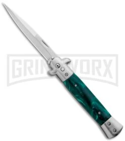 Milano 9" Stiletto Green Swirl Automatic Knife - Bayonet