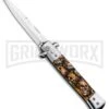 Milano 9" Stiletto Orange Skull Automatic Knife - Bayonet Satin