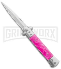 Milano 9" Stiletto Pink Acrylic Automatic Knife - Bayonet