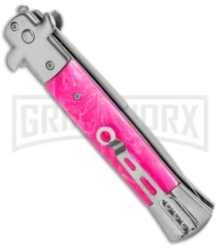 Milano 9" Stiletto Pink Acrylic Automatic Knife - Bayonet -Kershaw Shop Milano 9in Stiletto Pink Acrylic Auto Bayo GX 35314 jr side large
