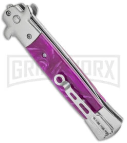 Milano 9" Stiletto Purple Automatic Knife - Satin Bayonet Plain -Kershaw Shop Milano 9in Stiletto Purple Auto Bayo GX 35311 jr side large