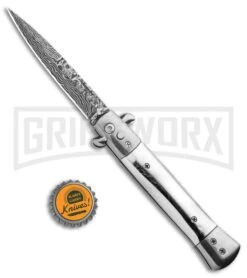 Milano 9" Stiletto Silver Automatic Knife - Bayonet Sim Damascus -Kershaw Shop Milano 9in Stiletto Silver Auto Bayo Sim Damascus GSE018LSL GX 33505 jr bottlecap large