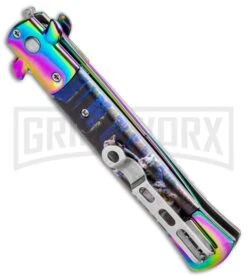 Milano 9" Stiletto Wolves Automatic Knife - Bayonet Satin -Kershaw Shop Milano 9in Stiletto Wolves Auto Bayo Spectrum 909GRYSL GX 33511 jr side large