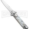 Milano 7.5" Lever Lock Automatic Knife White Marble - Bayonet Satin -Kershaw Shop Milano LL Auto White Marble Bayo Satin GSE020MWT GX 33522 jr large