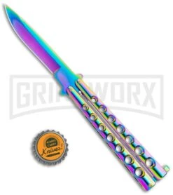 Monarch Rainbow Spectrum Balisong Butterfly Knife - Spectrum Plain -Kershaw Shop Monarch Rainbow Spectrum Balisong Butterfly Spectrum GX 10961 jr bottlecap large