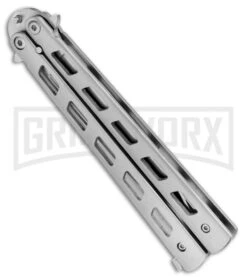 Monarch Silver Balisong Butterfly Knife - Satin Plain -Kershaw Shop Monarch Silver Balisong Butterfly Knife Satin Plain WG836BF BP 22473 jr side large