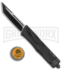 Cytron OTF Textured Black Automatic Tanto Knife - Two-Tone Plain -Kershaw Shop New Style OTF Auto Textured Half Grid Scales Tanto TT GX 38536 jr bottlecap 2 large