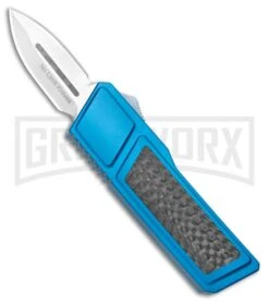 No Limit Knives Akuma OTF Automatic Knife Blue Carbon Fiber - Satin Plain