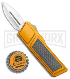 No Limit Knives Akuma OTF Automatic Knife Orange Carbon Fiber - Satin Plain -Kershaw Shop No Limit Knives Akuma OTF Auto Orange CF Satin Dagger GX 34514 jr bottlecap large