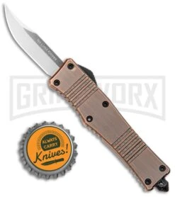 No Limit Knives Cali-Legal OTF Automatic Knife Bronze - Clip Point Satin -Kershaw Shop No Limit Knives Cali Legal OTF Bronze CP Satin GX 34131 jr bottlecap large