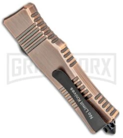 No Limit Knives Cali-Legal OTF Automatic Knife Bronze - Clip Point Satin -Kershaw Shop No Limit Knives Cali Legal OTF Bronze CP Satin GX 34131 jr side large