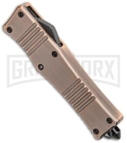 No Limit Knives Cali-Legal OTF Automatic Knife Bronze - Clip Point Satin -Kershaw Shop No Limit Knives Cali Legal OTF Bronze CP Satin GX 34131 jr spine large