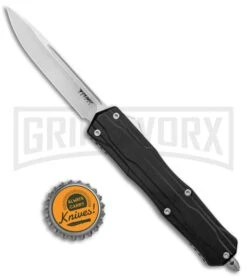 No Limit Knives Manis Black OTF Automatic Knife - Drop Point Satin Plain -Kershaw Shop No Limit Knives Manis Black OTF Auto DP Satin GX 34120 jr bottlecap large