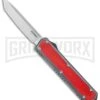 No Limit Knives Vanga Red/Gray OTF Automatic Knife - Tanto Satin Plain -Kershaw Shop No Limit Knives Vanga Red Gray OTF Auto Tanto Satin GX 37524 jr large