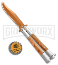 Regal Flipper Orange Swirl Balisong Butterfly Knife - Green Plain -Kershaw Shop Orange Swirl Balisong CP Butterfly Orange GX 40647 jr bottlecap large
