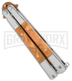 Regal Flipper Orange Swirl Balisong Butterfly Knife - Green Plain -Kershaw Shop Orange Swirl Balisong CP Butterfly Orange GX 40647 jr side large