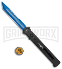 Paragon Estiletto Black Bolt Automatic OTF Knife - Blue Tanto -Kershaw Shop Paragon Estiletto Tanto OTF Auto Black Lightning Bolt Blue Serr EST T LB B CBLU BHQ 103600 jr bottlecap large