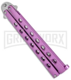 Light Purple Balisong Butterfly Knife - Satin Plain -Kershaw Shop Pink Balisong Butterfly Satin Plain GX 37427 jr side large