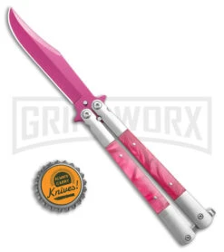 Regal Flipper Pink Swirl Balisong Butterfly Knife - Green Plain -Kershaw Shop Pink Swirl Balisong CP Butterfly Red GX 40646 jr bottlecap large