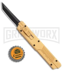 Firecracker XL Gold DA/OTF Automatic Knife - Tanto Black Plain -Kershaw Shop Pocket Clip Gold DA OTF Auto Black Tanto 27065GD GX 35602 jr bottlecap large