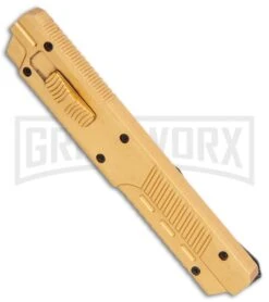 Firecracker XL Gold DA/OTF Automatic Knife - Tanto Black Plain -Kershaw Shop Pocket Clip Gold DA OTF Auto Black Tanto 27065GD GX 35602 jr spine large