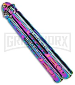 Chalkhill Balisong Spectrum Butterfly Knife - Skeletonized Handles -Kershaw Shop Rainbow Balisong Butterfly Knife GX 37605 td side large