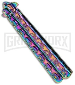 Rainbow Skull Balisong Drop Point Butterfly Knife -Kershaw Shop Rainbow Balisong Drop Point Butterfly Knife GX 37604 td side large
