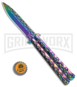 Rainbow Skull Balisong Drop Point Butterfly Knife -Kershaw Shop Rainbow Balisong Drop Point Butterfly Knife GX 37604 td size large