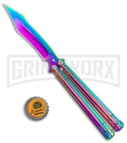 Rainbow Balisong Tanto Compound Butterfly Knife - Rainbow Plain -Kershaw Shop Rainbow Bone Balisong DP Compound Butterfly Knife BF 201 2 GX 37590 jr bottlecap large